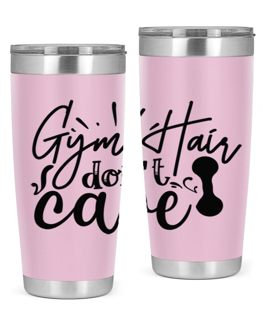 Gym Hair Don't Care 43# Tumbler, a stylish 20oz double wall vacuum stainless steel tumbler with a drink-thru lid, perfect for workouts.