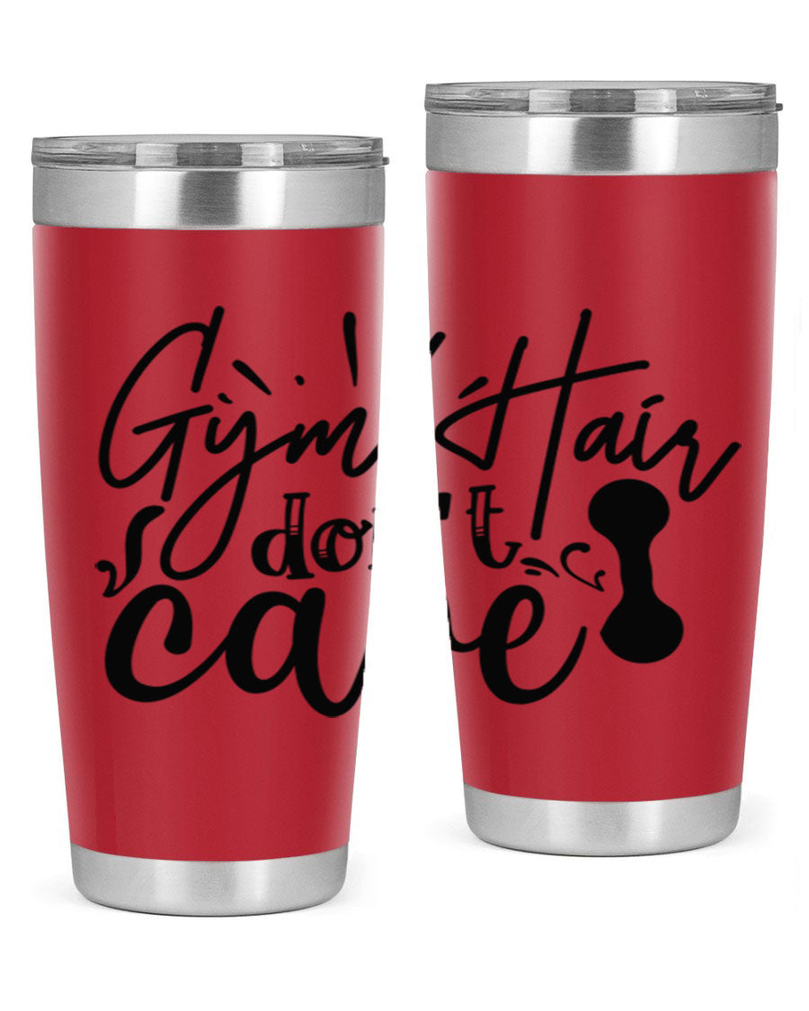 Gym Hair Don't Care 43# Tumbler, a stylish 20oz double wall vacuum stainless steel tumbler with a drink-thru lid, perfect for workouts.