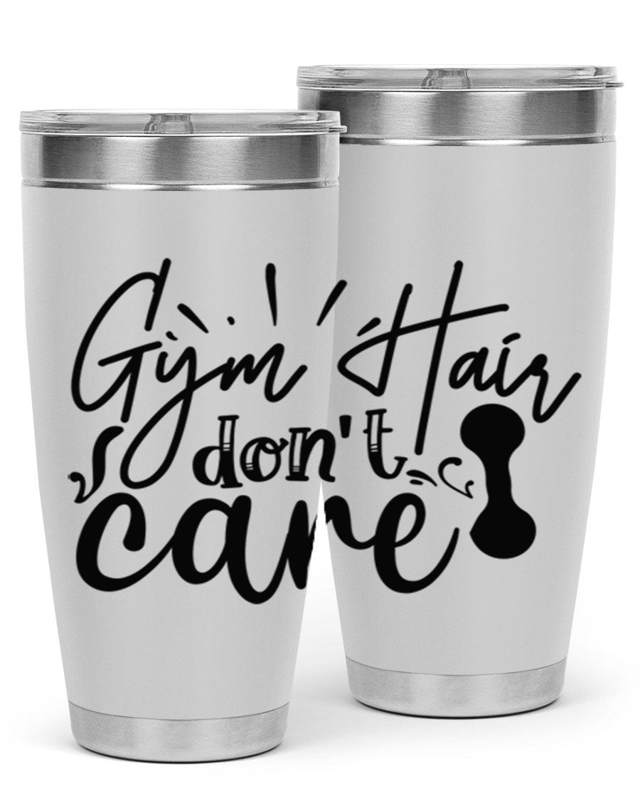Gym Hair Don't Care 43# Tumbler, a stylish 20oz double wall vacuum stainless steel tumbler with a drink-thru lid, perfect for workouts.