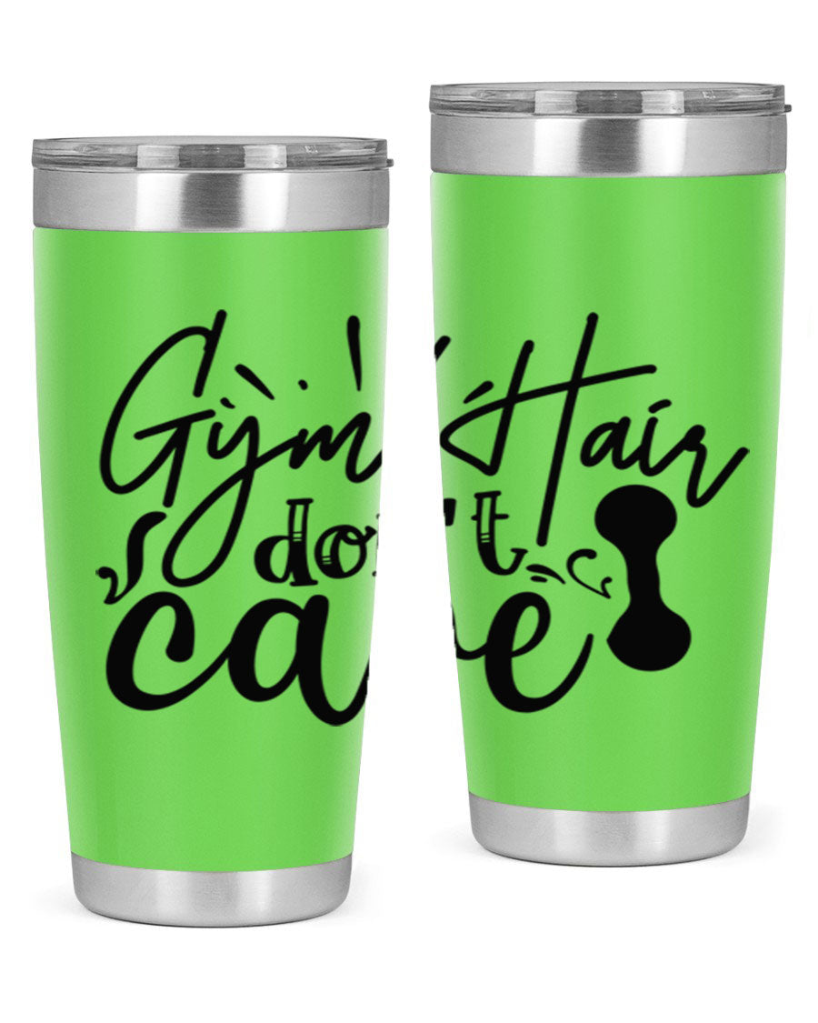Gym Hair Don't Care 43# Tumbler, a stylish 20oz double wall vacuum stainless steel tumbler with a drink-thru lid, perfect for workouts.
