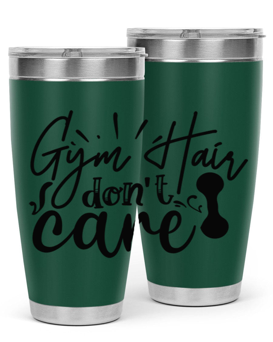 Gym Hair Don't Care 43# Tumbler, a stylish 20oz double wall vacuum stainless steel tumbler with a drink-thru lid, perfect for workouts.