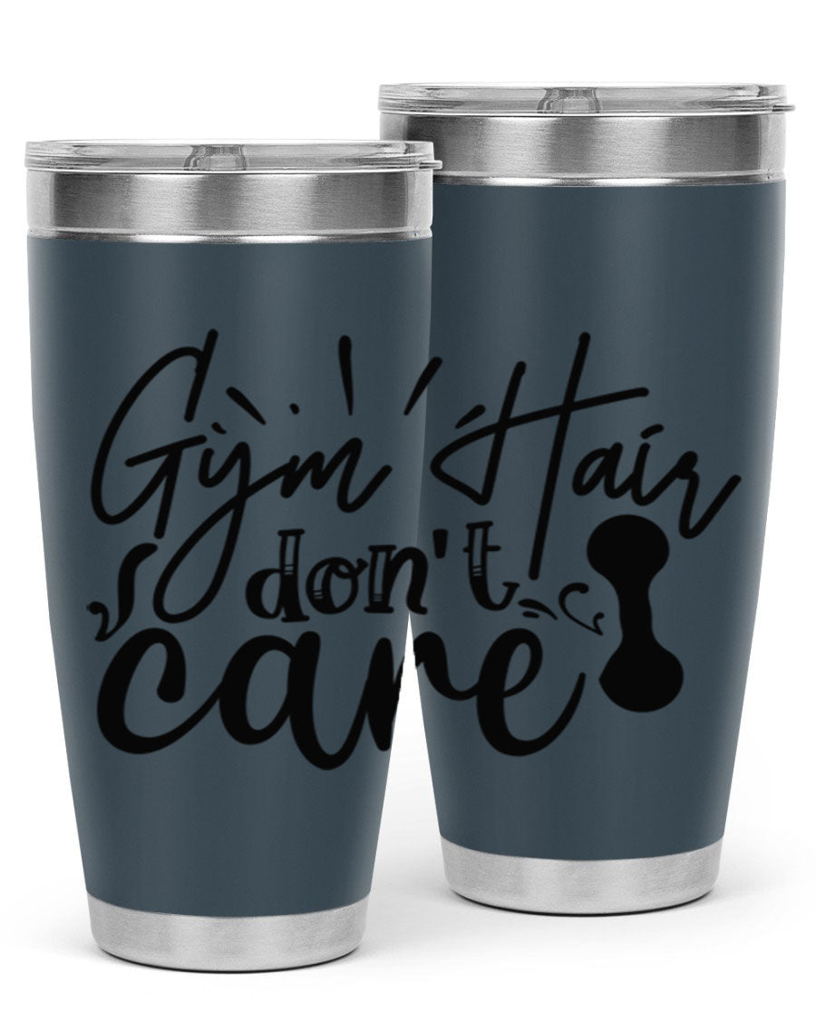 Gym Hair Don't Care 43# Tumbler, a stylish 20oz double wall vacuum stainless steel tumbler with a drink-thru lid, perfect for workouts.