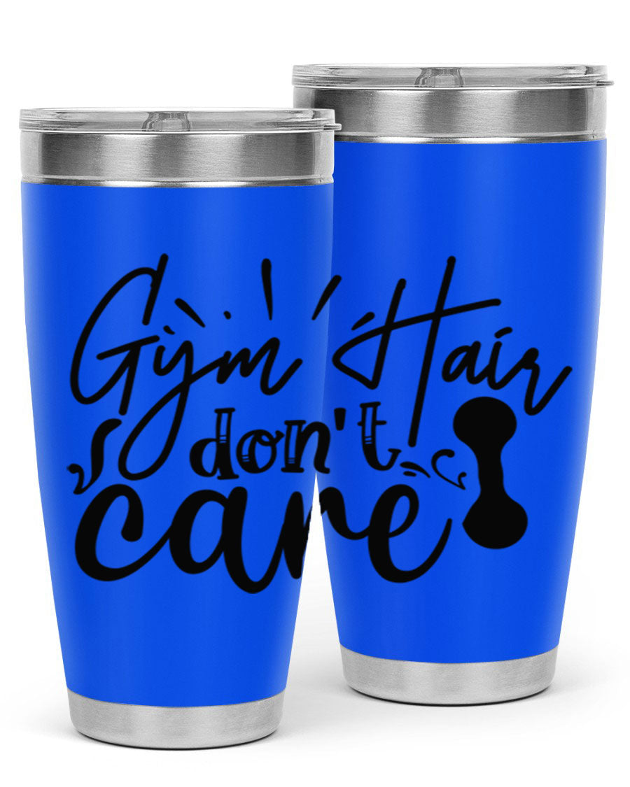 Gym Hair Don't Care 43# Tumbler, a stylish 20oz double wall vacuum stainless steel tumbler with a drink-thru lid, perfect for workouts.
