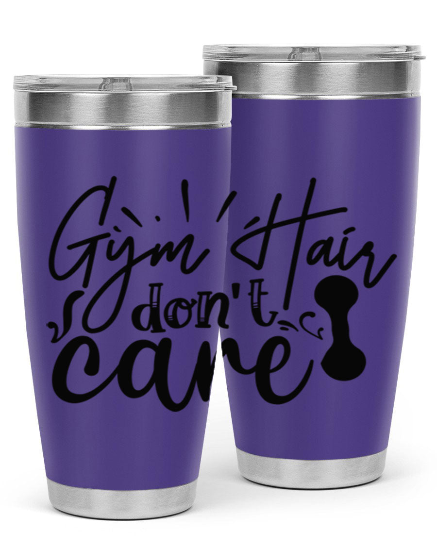 Gym Hair Don't Care 43# Tumbler, a stylish 20oz double wall vacuum stainless steel tumbler with a drink-thru lid, perfect for workouts.