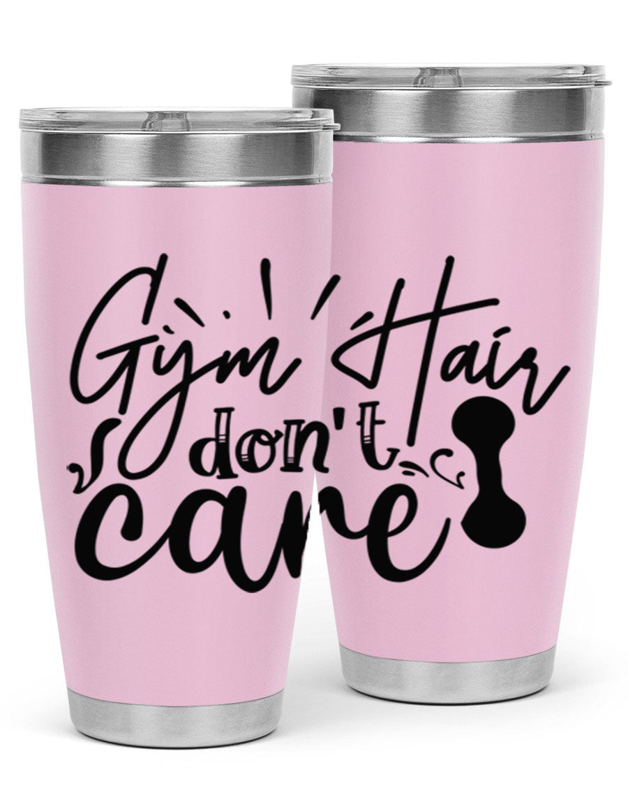 Gym Hair Don't Care 43# Tumbler, a stylish 20oz double wall vacuum stainless steel tumbler with a drink-thru lid, perfect for workouts.