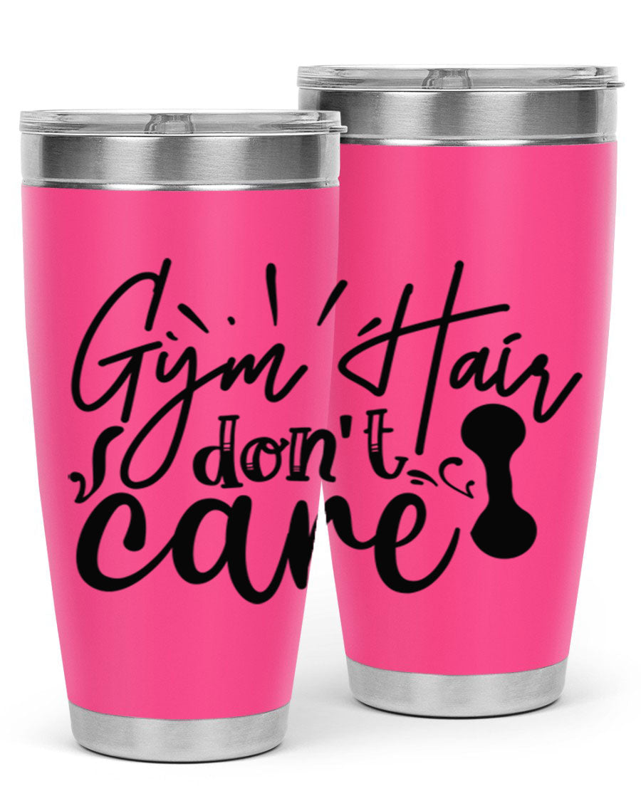 Gym Hair Don't Care 43# Tumbler, a stylish 20oz double wall vacuum stainless steel tumbler with a drink-thru lid, perfect for workouts.
