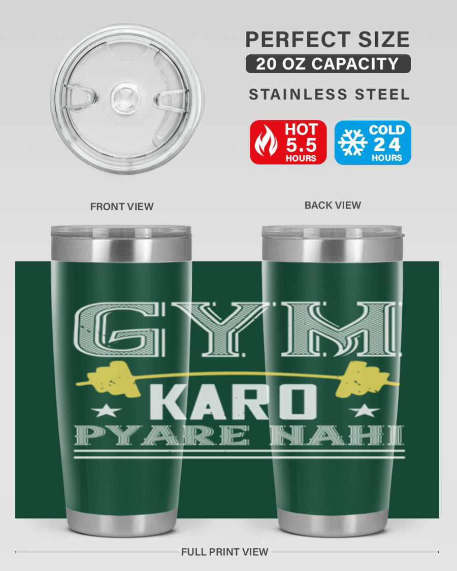 gym karo pare nahi 9# Tumbler in stainless steel with a drink-thru lid, showcasing its sleek design and double wall insulation.