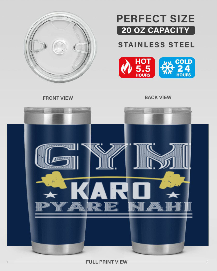 gym karo pare nahi 9# Tumbler in stainless steel with a drink-thru lid, showcasing its sleek design and double wall insulation.