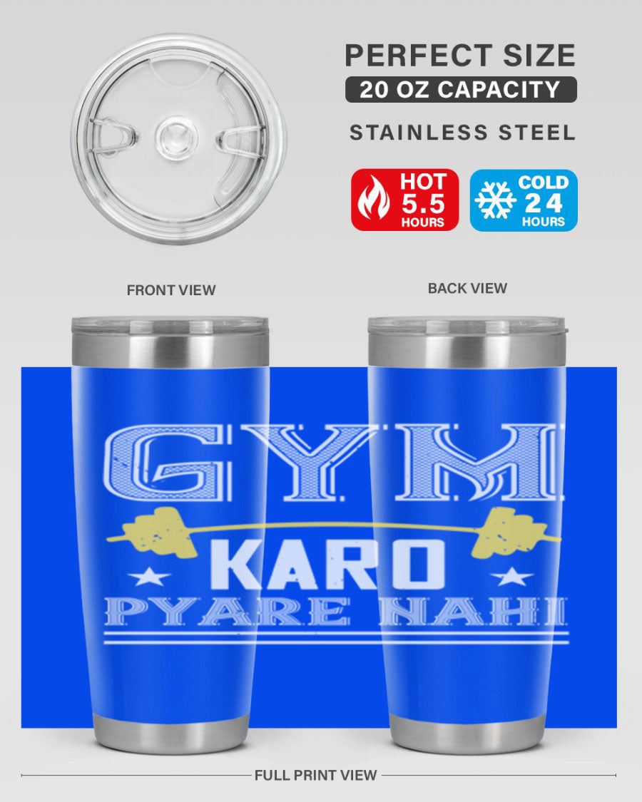 gym karo pare nahi 9# Tumbler in stainless steel with a drink-thru lid, showcasing its sleek design and double wall insulation.