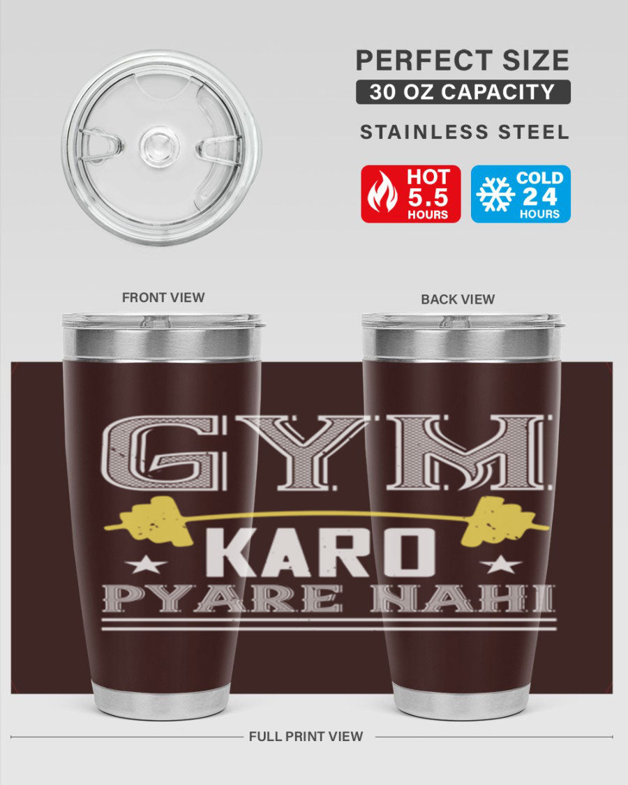 gym karo pare nahi 9# Tumbler in stainless steel with a drink-thru lid, showcasing its sleek design and double wall insulation.