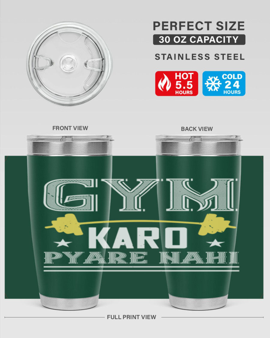 gym karo pare nahi 9# Tumbler in stainless steel with a drink-thru lid, showcasing its sleek design and double wall insulation.