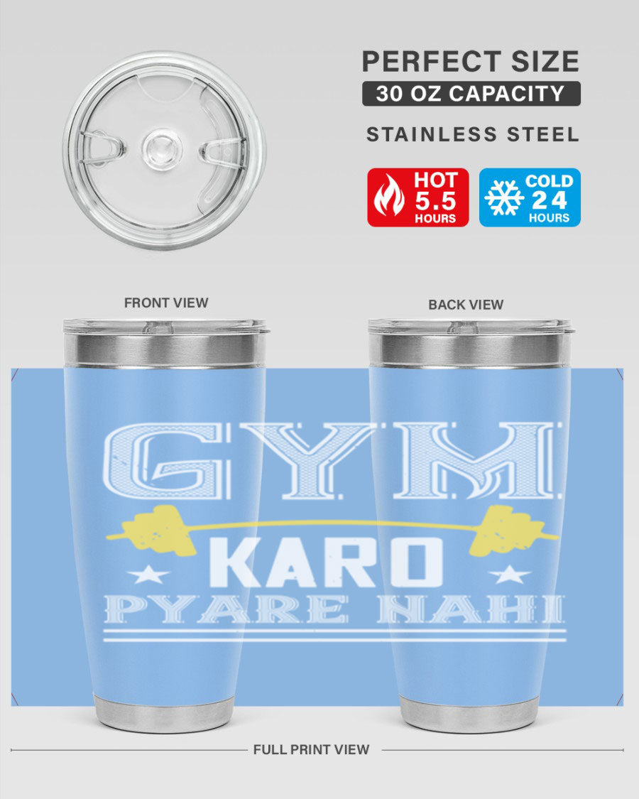 gym karo pare nahi 9# Tumbler in stainless steel with a drink-thru lid, showcasing its sleek design and double wall insulation.
