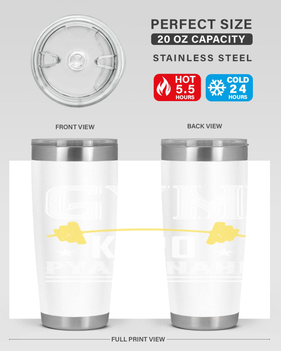 gym karo pare nahi 9# Tumbler in stainless steel with a drink-thru lid, showcasing its sleek design and double wall insulation.