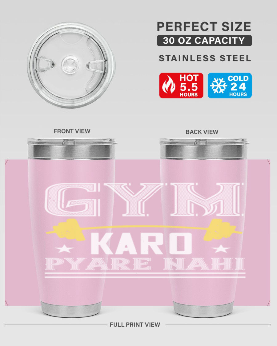 gym karo pare nahi 9# Tumbler in stainless steel with a drink-thru lid, showcasing its sleek design and double wall insulation.