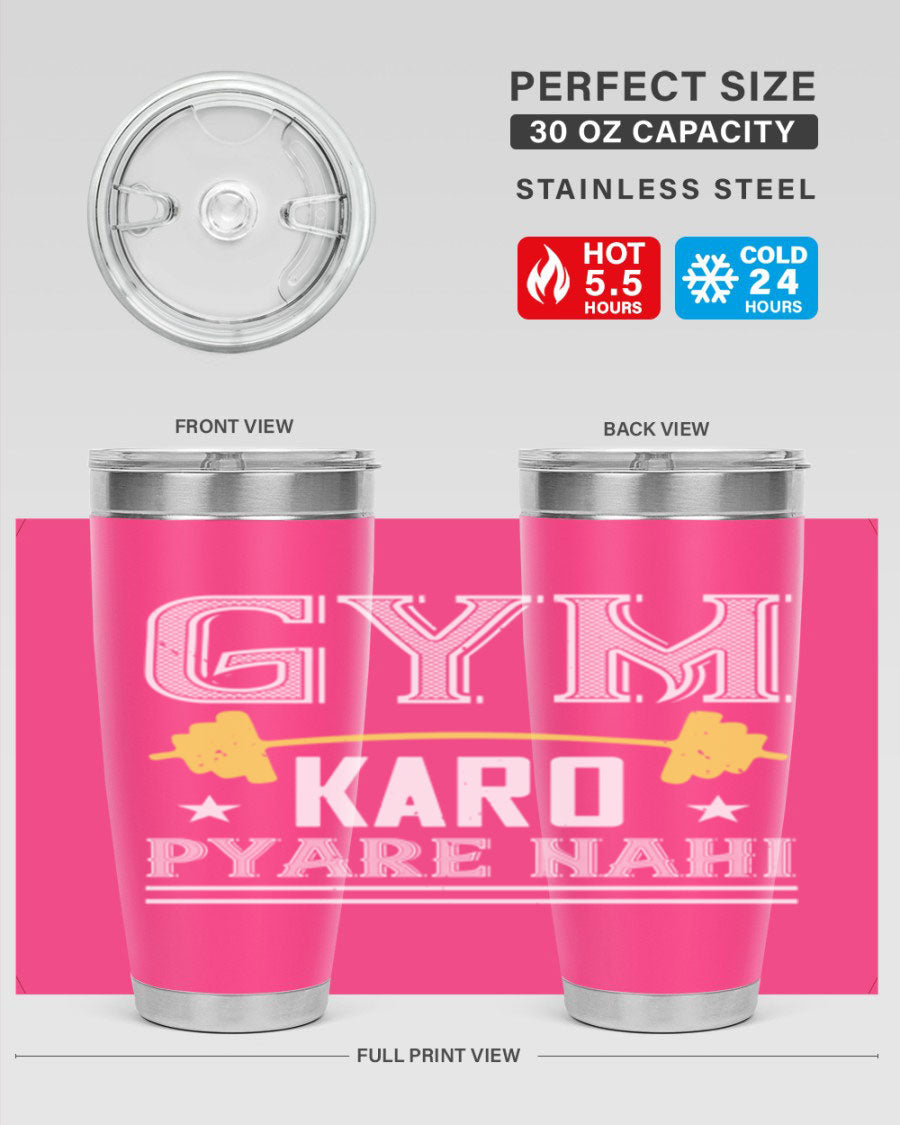 gym karo pare nahi 9# Tumbler in stainless steel with a drink-thru lid, showcasing its sleek design and double wall insulation.