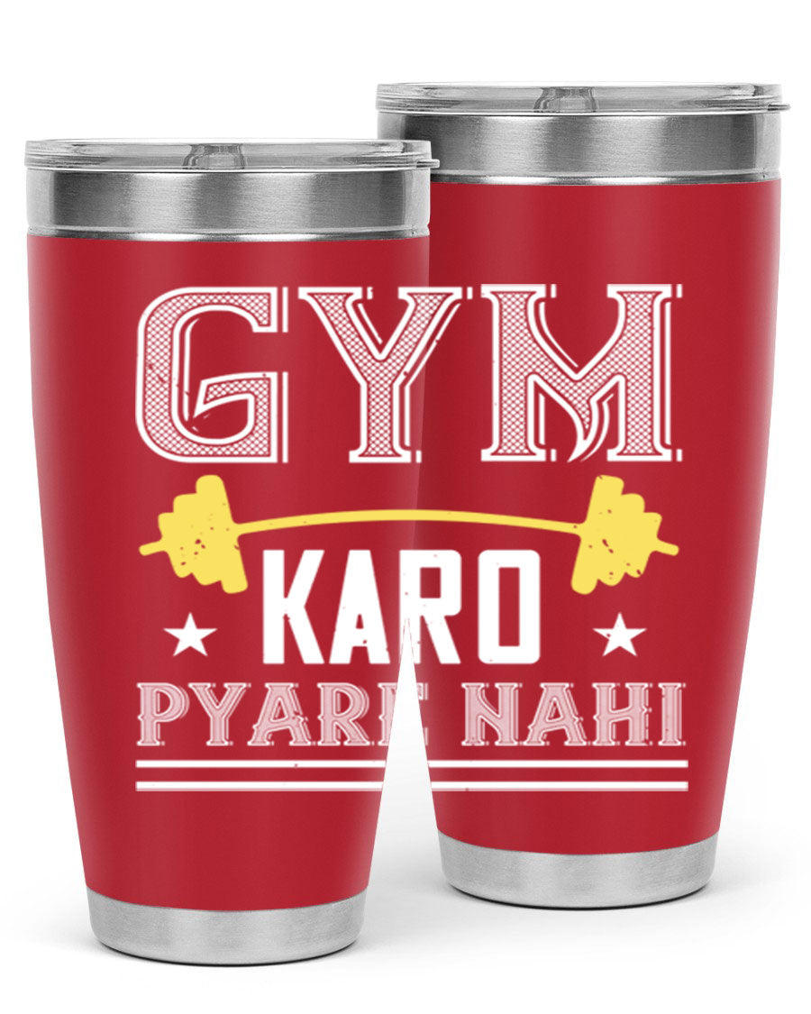 gym karo pare nahi 9# Tumbler in stainless steel with a drink-thru lid, showcasing its sleek design and double wall insulation.