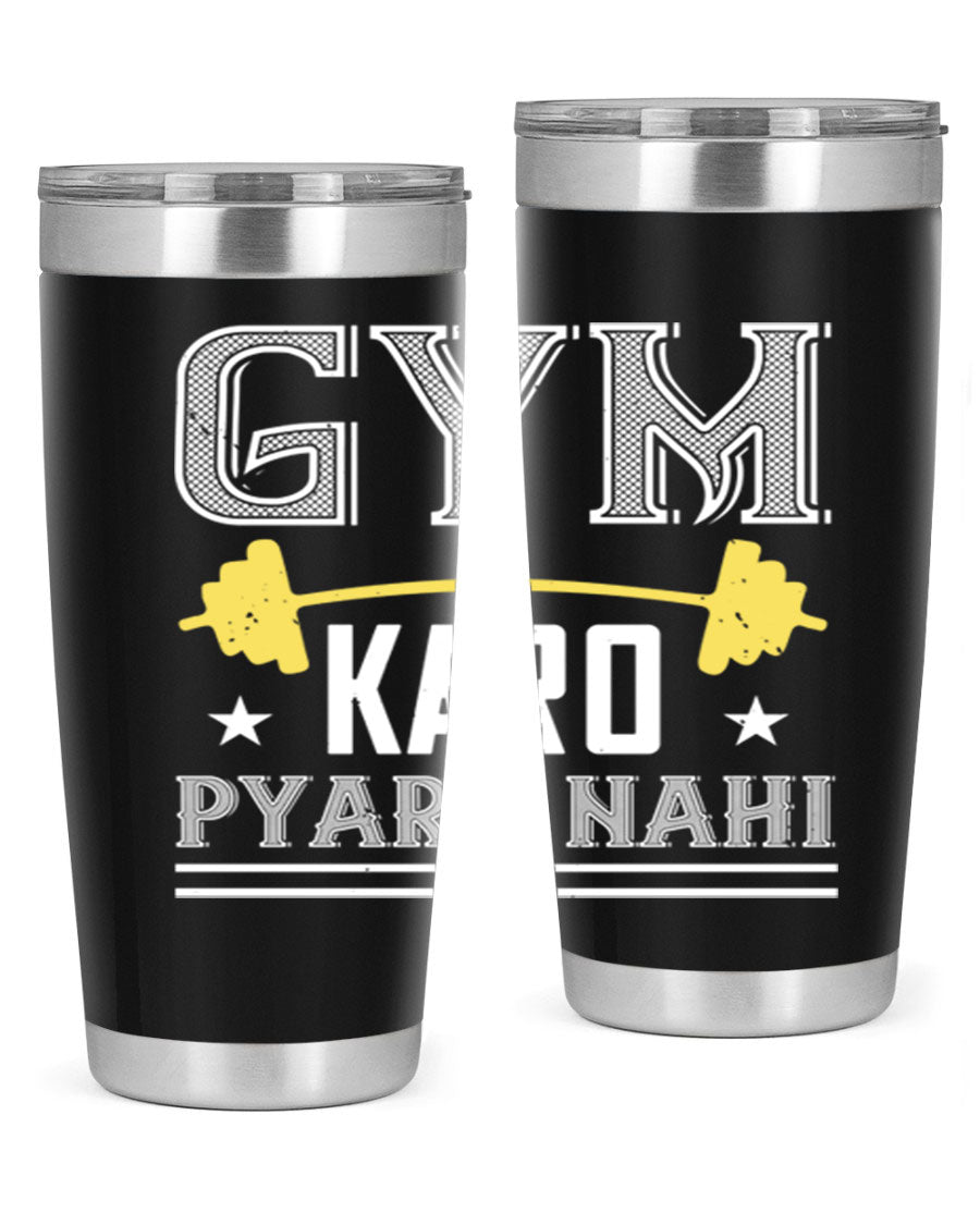 gym karo pare nahi 9# Tumbler in stainless steel with a drink-thru lid, showcasing its sleek design and double wall insulation.