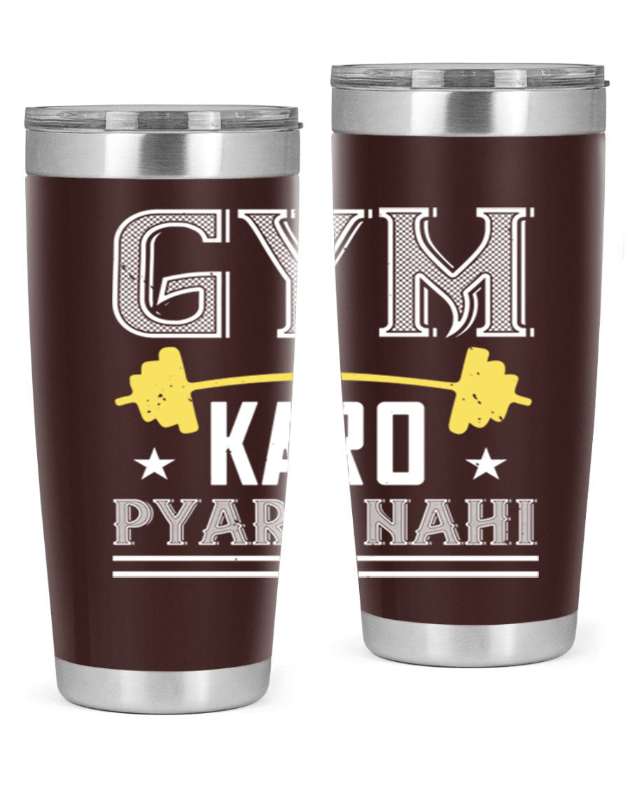 gym karo pare nahi 9# Tumbler in stainless steel with a drink-thru lid, showcasing its sleek design and double wall insulation.
