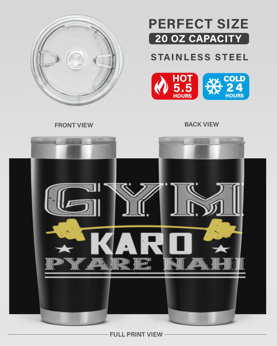 gym karo pare nahi 9# Tumbler in stainless steel with a drink-thru lid, showcasing its sleek design and double wall insulation.