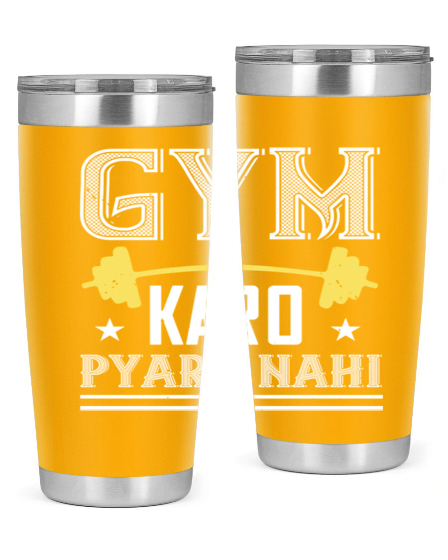 gym karo pare nahi 9# Tumbler in stainless steel with a drink-thru lid, showcasing its sleek design and double wall insulation.