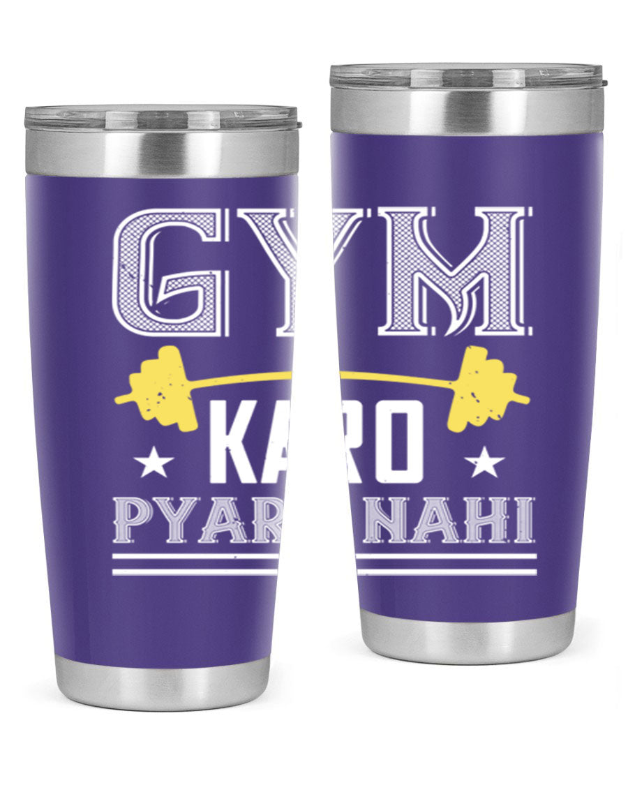 gym karo pare nahi 9# Tumbler in stainless steel with a drink-thru lid, showcasing its sleek design and double wall insulation.