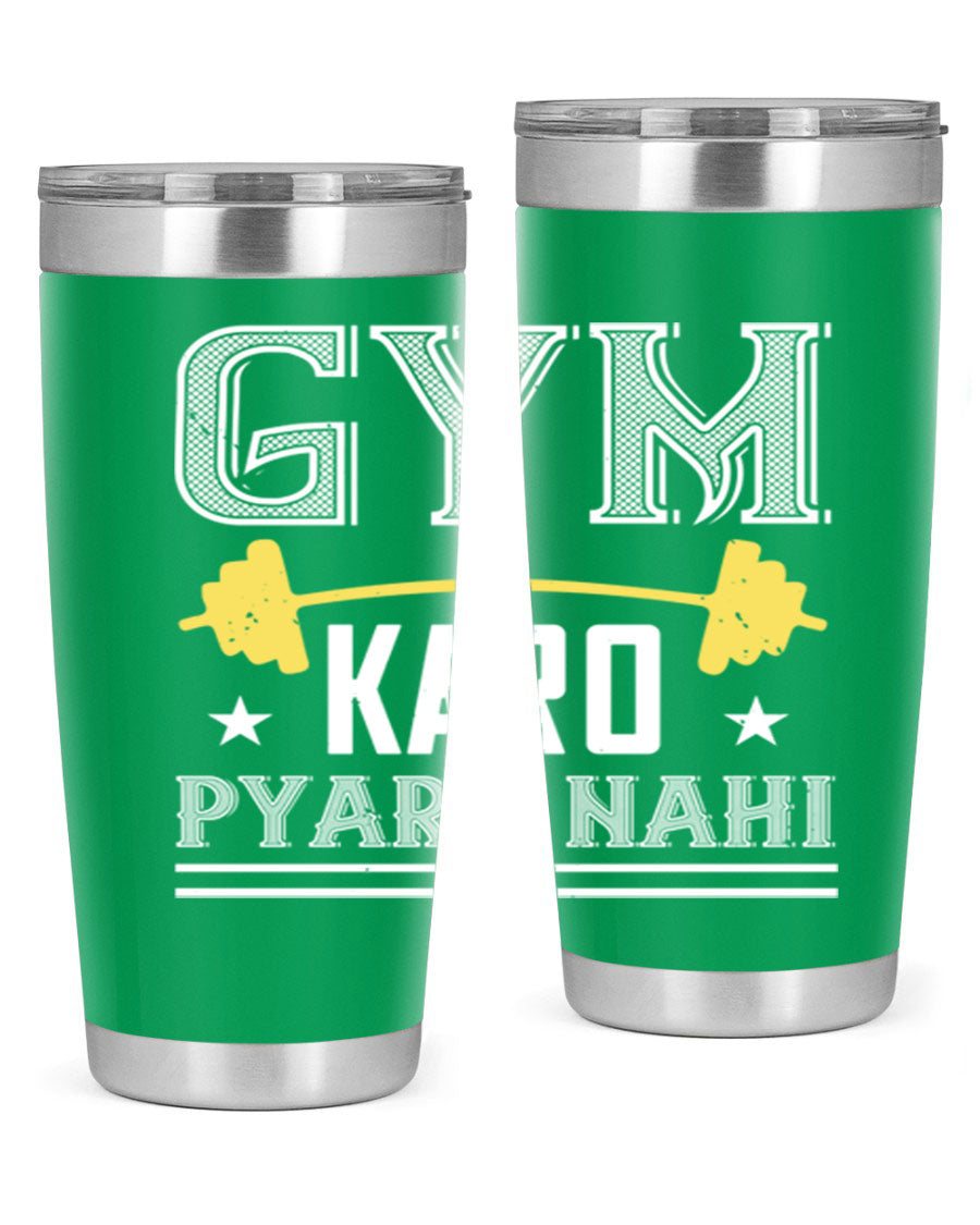 gym karo pare nahi 9# Tumbler in stainless steel with a drink-thru lid, showcasing its sleek design and double wall insulation.