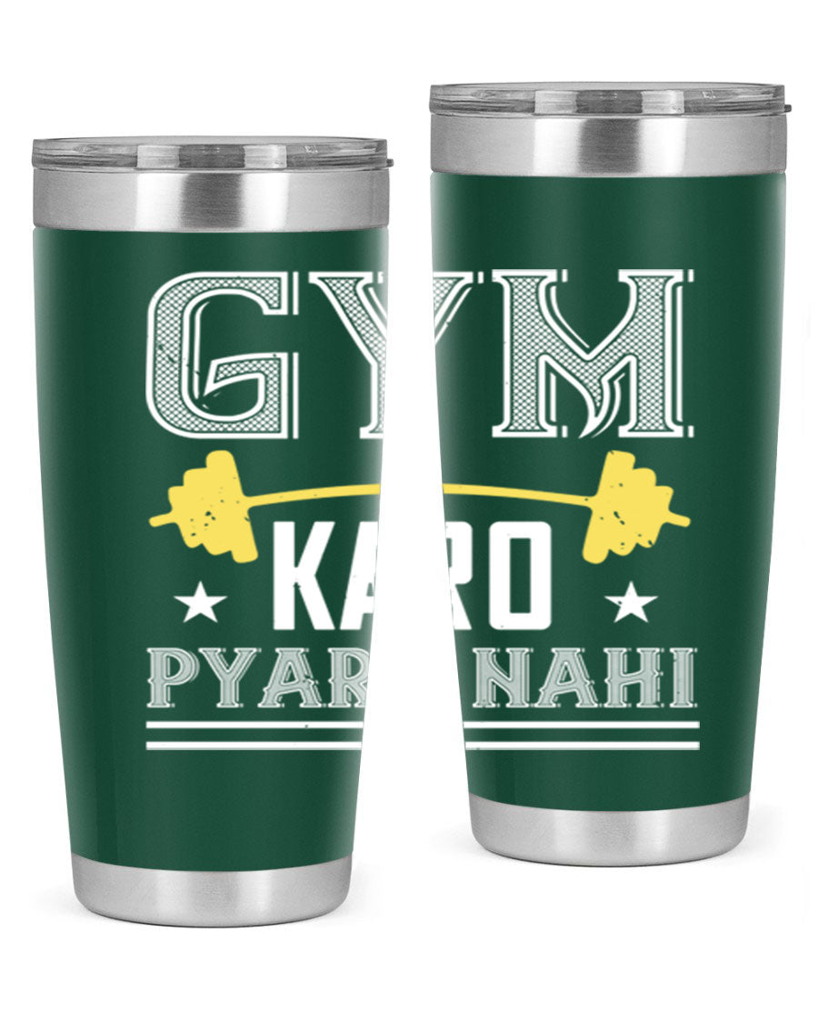 gym karo pare nahi 9# Tumbler in stainless steel with a drink-thru lid, showcasing its sleek design and double wall insulation.