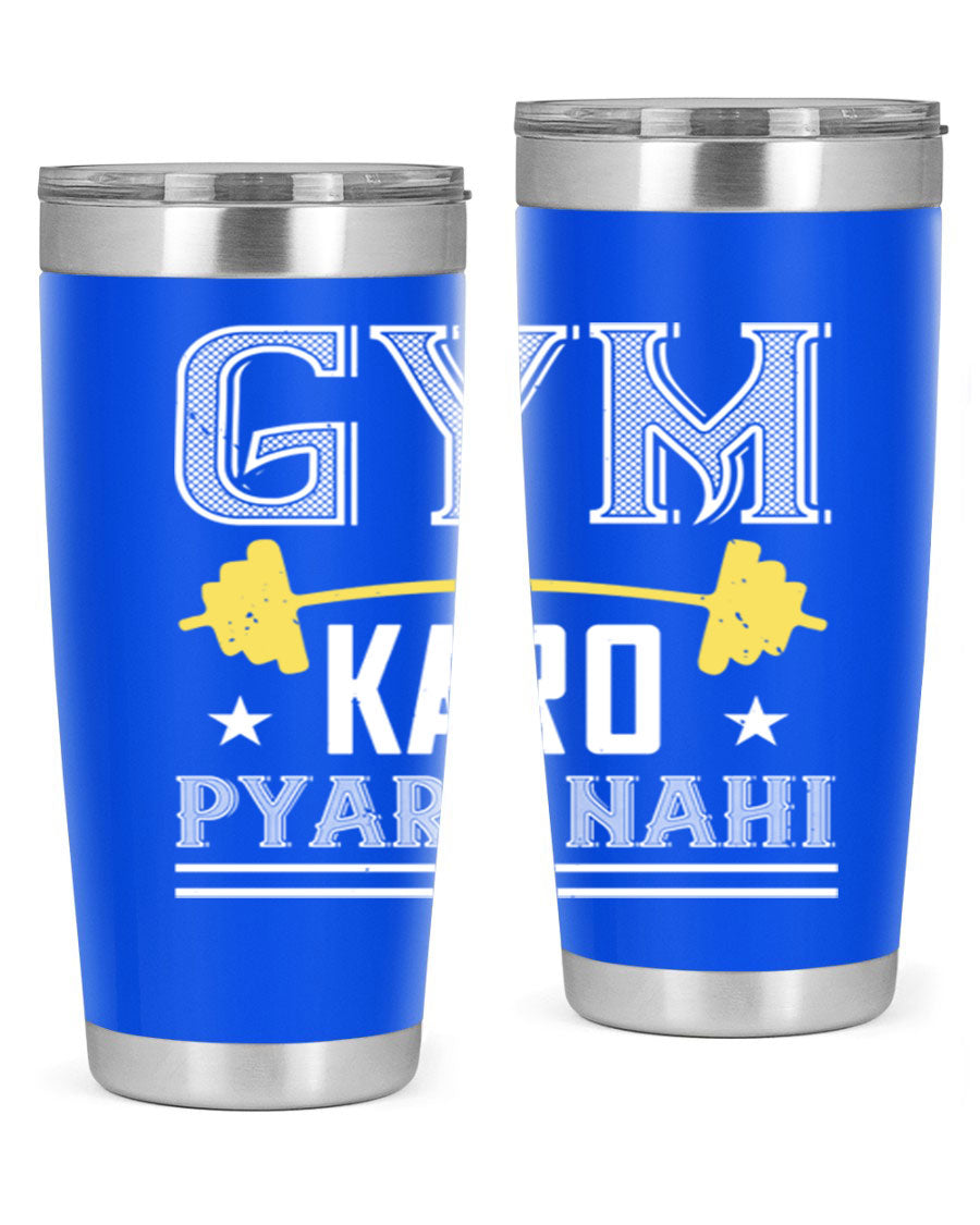gym karo pare nahi 9# Tumbler in stainless steel with a drink-thru lid, showcasing its sleek design and double wall insulation.
