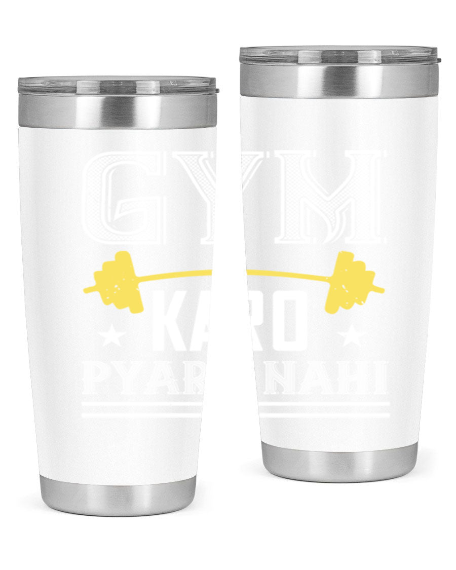 gym karo pare nahi 9# Tumbler in stainless steel with a drink-thru lid, showcasing its sleek design and double wall insulation.