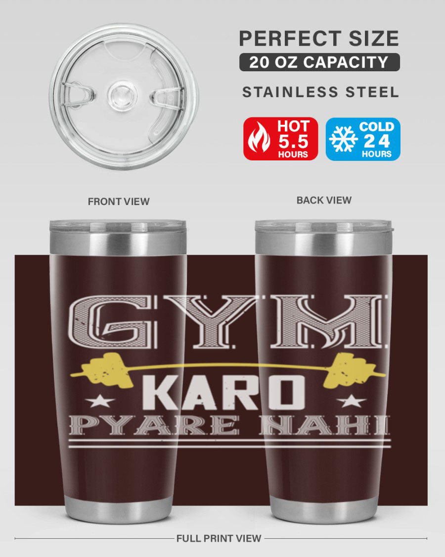 gym karo pare nahi 9# Tumbler in stainless steel with a drink-thru lid, showcasing its sleek design and double wall insulation.