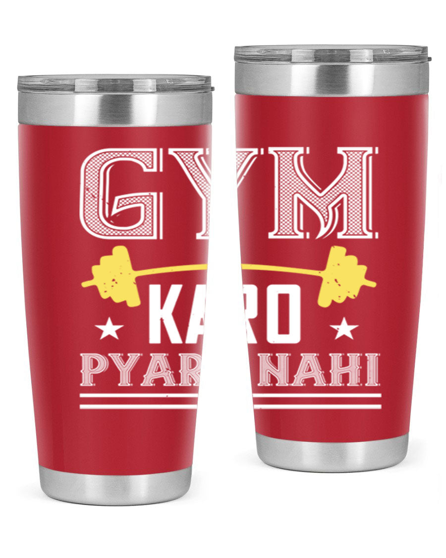 gym karo pare nahi 9# Tumbler in stainless steel with a drink-thru lid, showcasing its sleek design and double wall insulation.