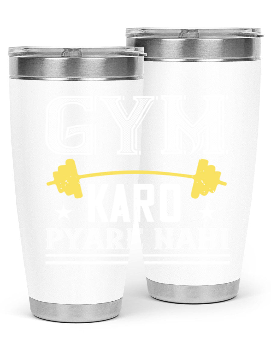 gym karo pare nahi 9# Tumbler in stainless steel with a drink-thru lid, showcasing its sleek design and double wall insulation.
