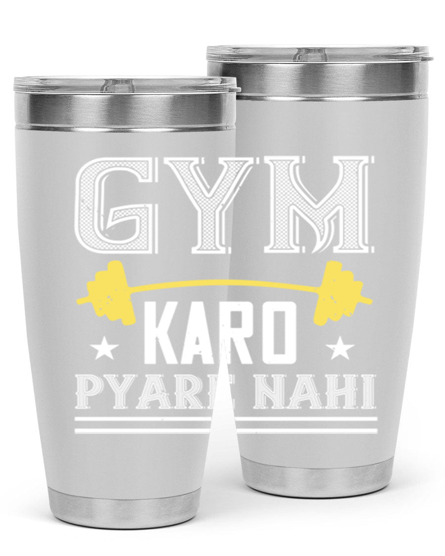 gym karo pare nahi 9# Tumbler in stainless steel with a drink-thru lid, showcasing its sleek design and double wall insulation.