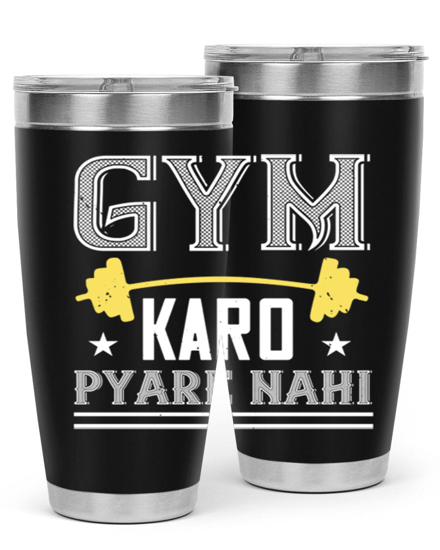 gym karo pare nahi 9# Tumbler in stainless steel with a drink-thru lid, showcasing its sleek design and double wall insulation.