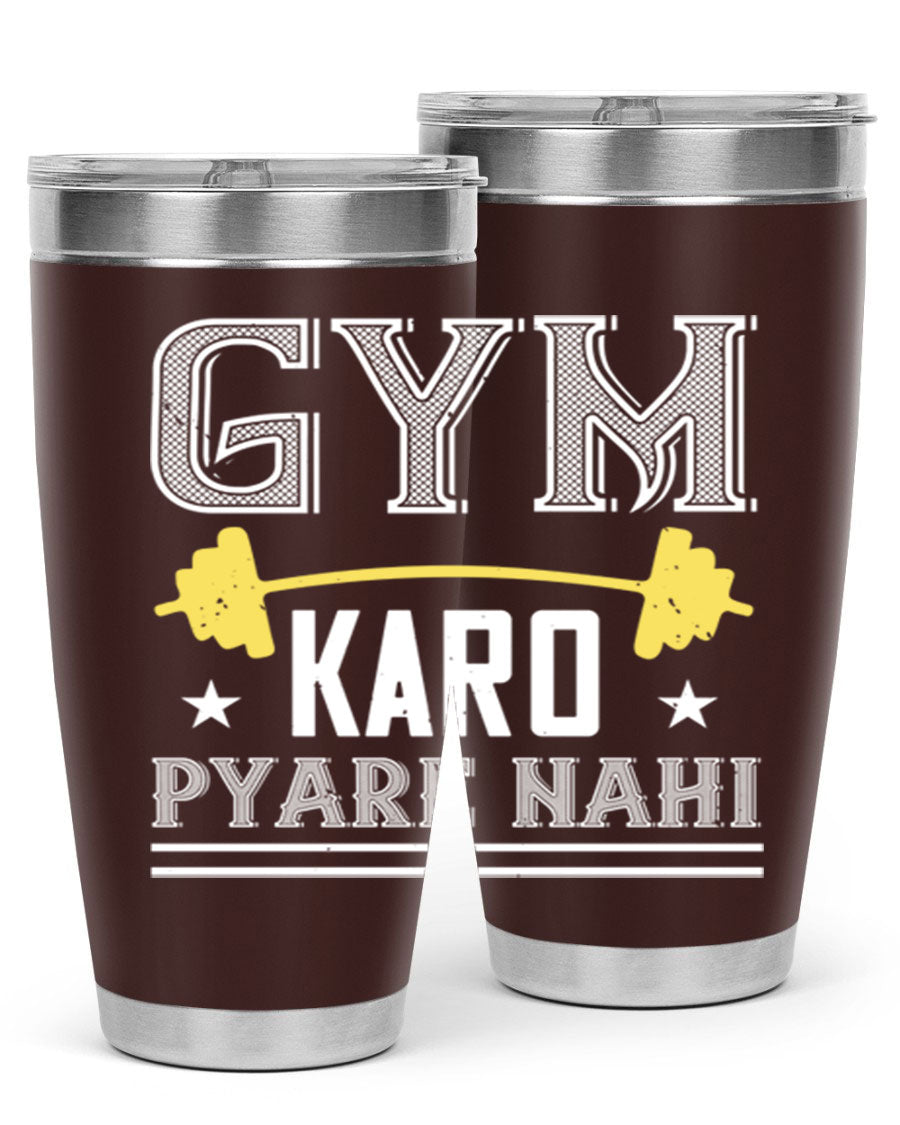 gym karo pare nahi 9# Tumbler in stainless steel with a drink-thru lid, showcasing its sleek design and double wall insulation.