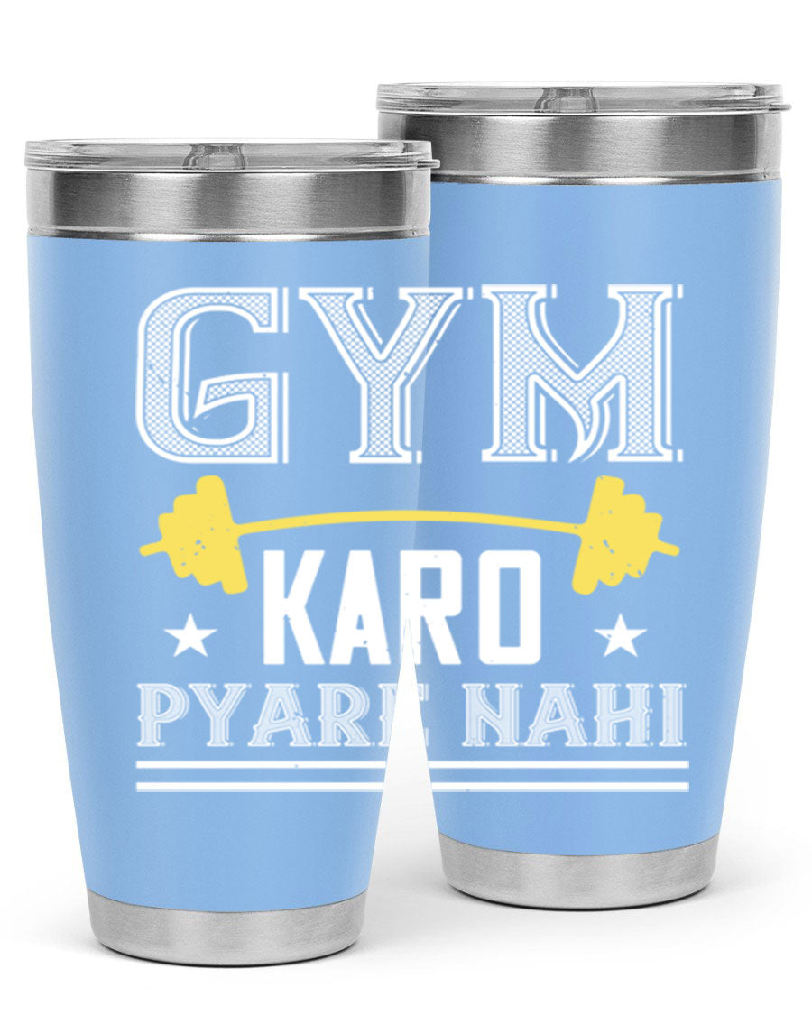 gym karo pare nahi 9# Tumbler in stainless steel with a drink-thru lid, showcasing its sleek design and double wall insulation.