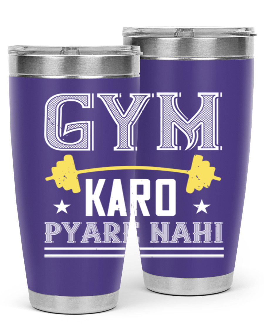 gym karo pare nahi 9# Tumbler in stainless steel with a drink-thru lid, showcasing its sleek design and double wall insulation.