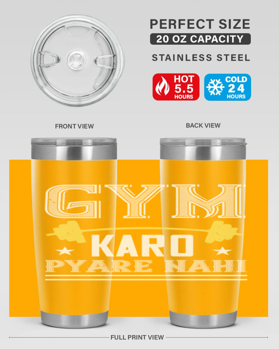 gym karo pare nahi 9# Tumbler in stainless steel with a drink-thru lid, showcasing its sleek design and double wall insulation.