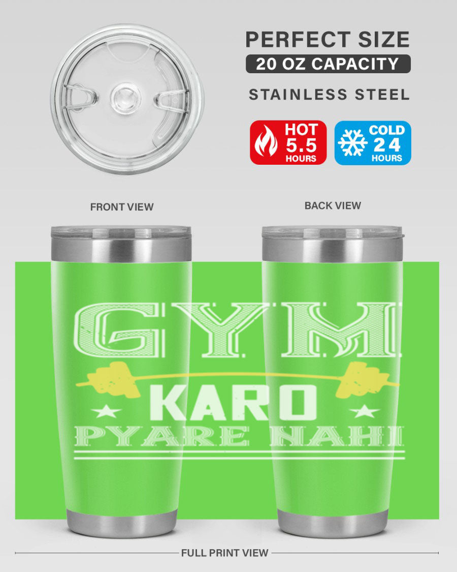 gym karo pare nahi 9# Tumbler in stainless steel with a drink-thru lid, showcasing its sleek design and double wall insulation.