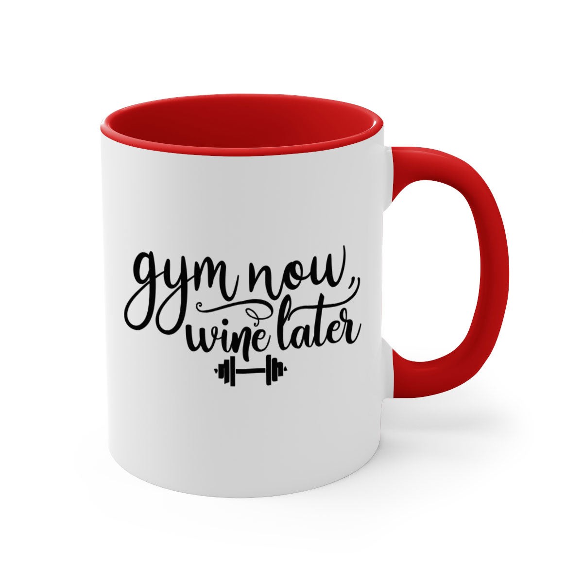 Gym Now Wine Later Mug in five vibrant colors with a glossy finish and C-shaped handle.