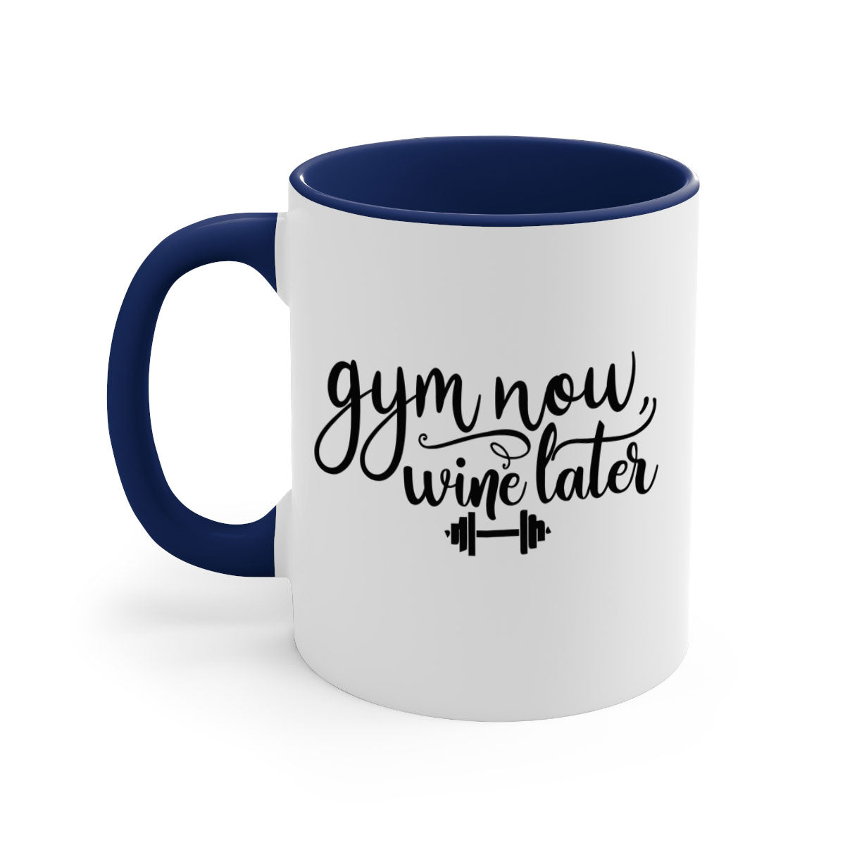 Gym Now Wine Later Mug in five vibrant colors with a glossy finish and C-shaped handle.