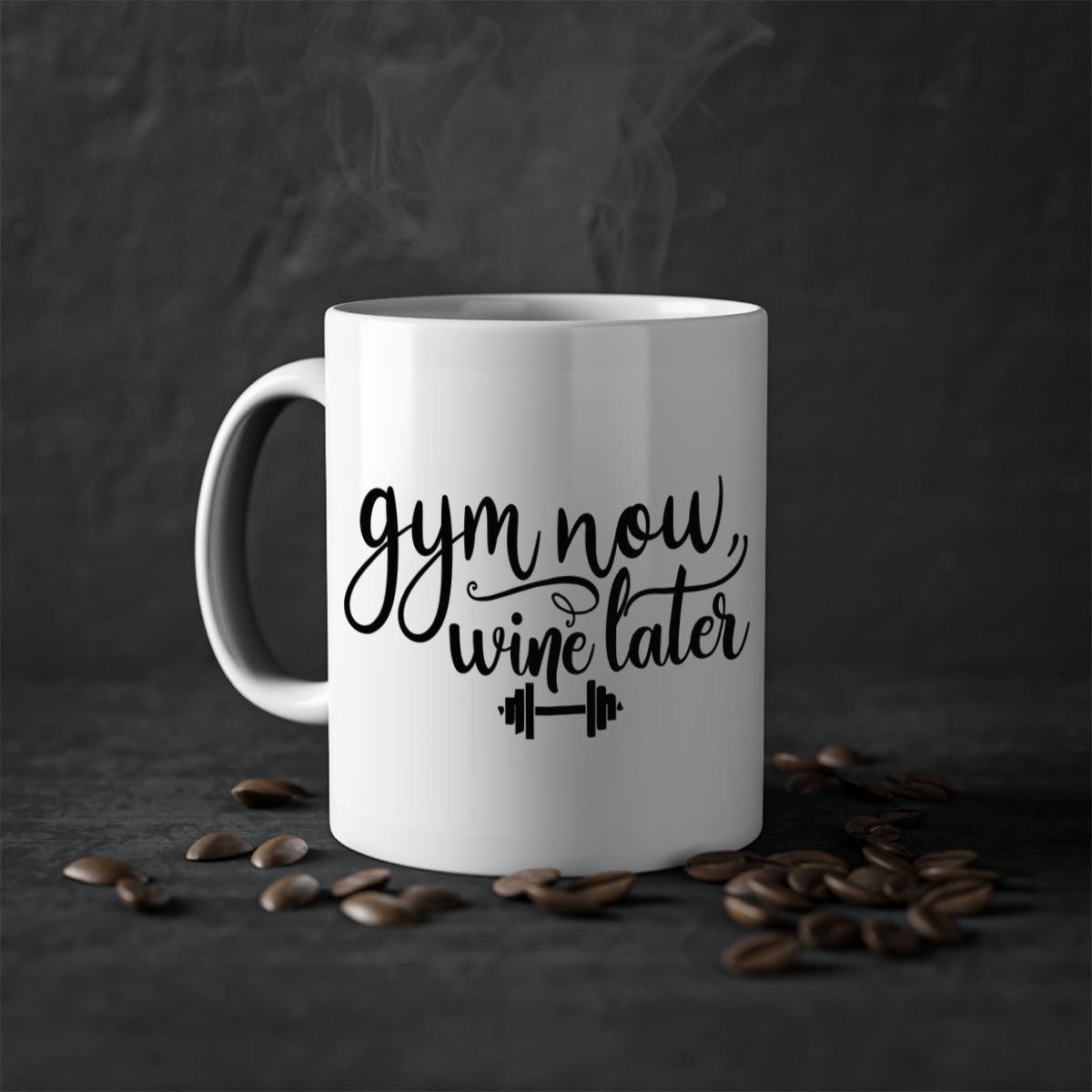 Gym Now Wine Later Mug in five vibrant colors with a glossy finish and C-shaped handle.