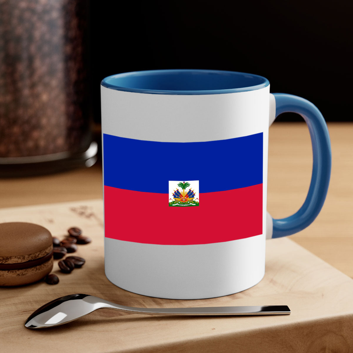 Haiti 125# Mug featuring a glossy finish with a colored handle and interior, available in multiple colors.