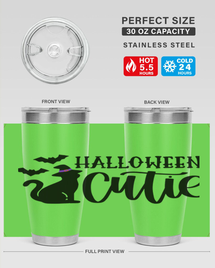 Halloween Cutie 75# Tumbler featuring a festive design, double wall vacuum stainless steel, and a drink-thru lid.