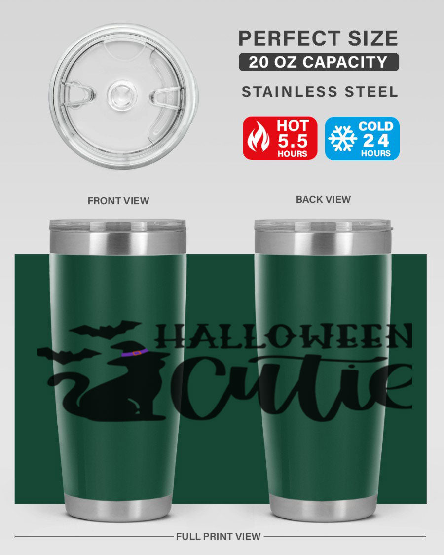 Halloween Cutie 75# Tumbler featuring a festive design, double wall vacuum stainless steel, and a drink-thru lid.