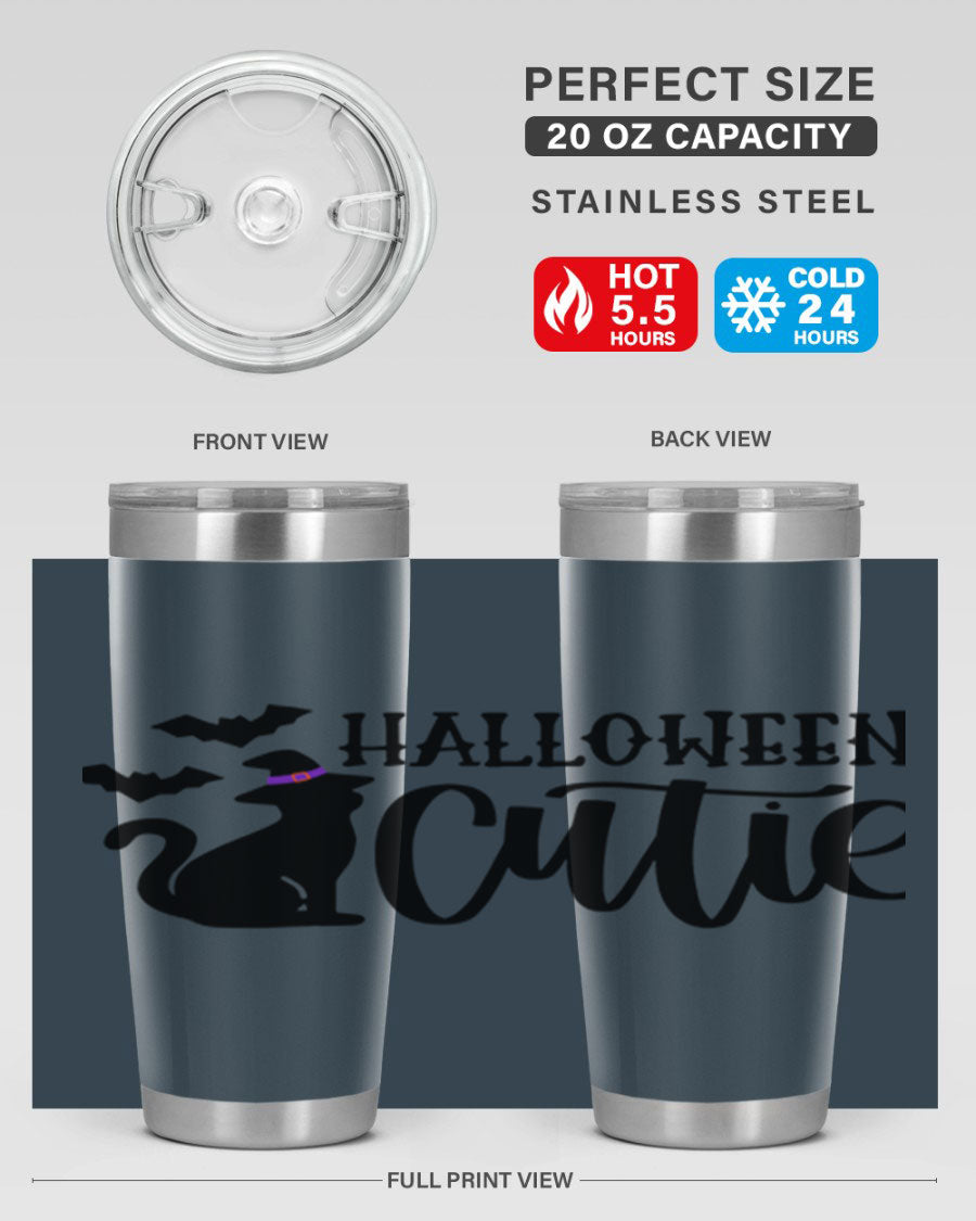 Halloween Cutie 75# Tumbler featuring a festive design, double wall vacuum stainless steel, and a drink-thru lid.