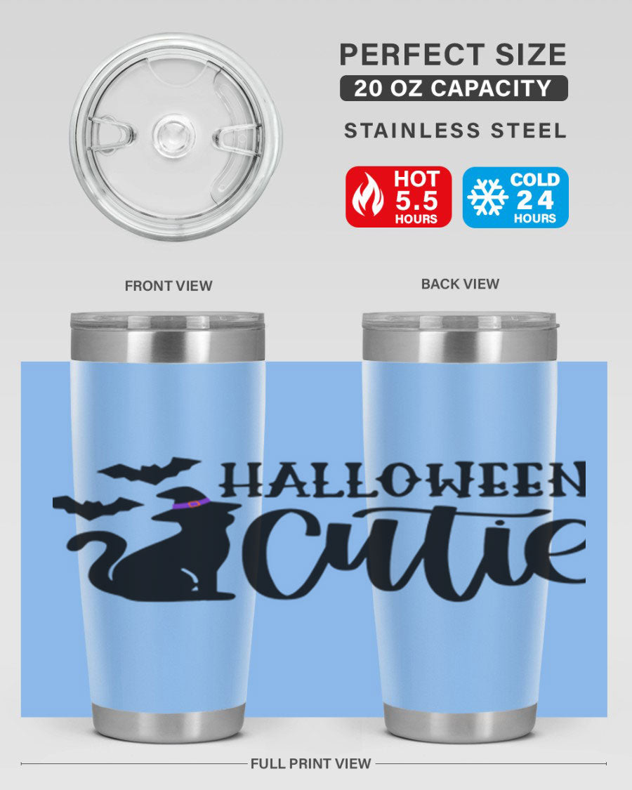 Halloween Cutie 75# Tumbler featuring a festive design, double wall vacuum stainless steel, and a drink-thru lid.