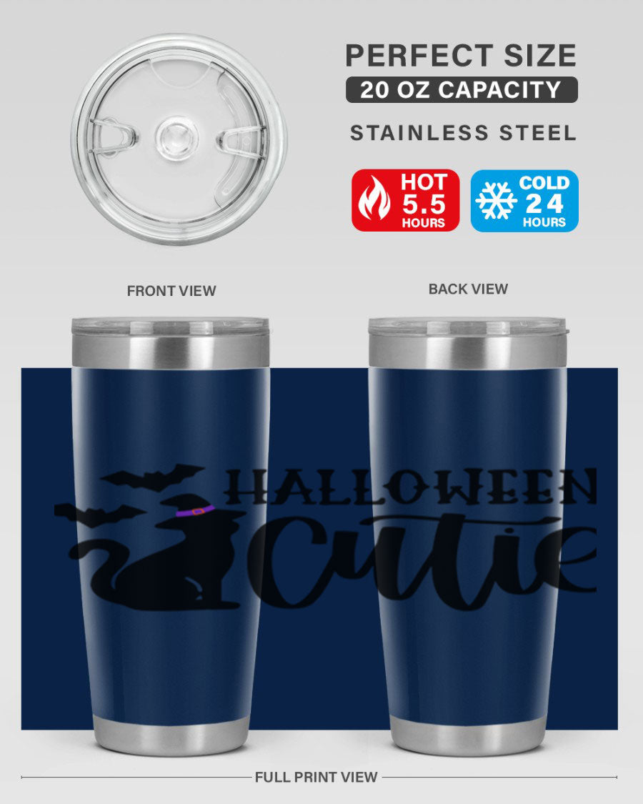 Halloween Cutie 75# Tumbler featuring a festive design, double wall vacuum stainless steel, and a drink-thru lid.