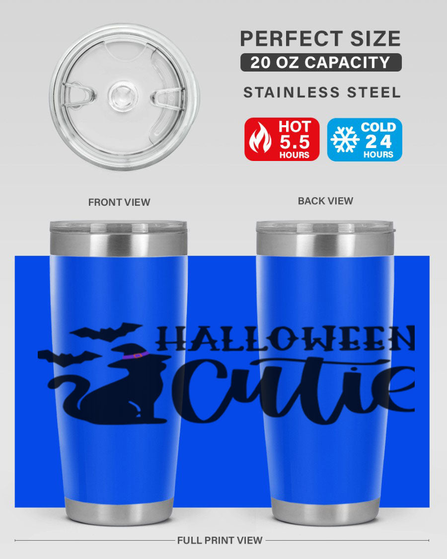 Halloween Cutie 75# Tumbler featuring a festive design, double wall vacuum stainless steel, and a drink-thru lid.