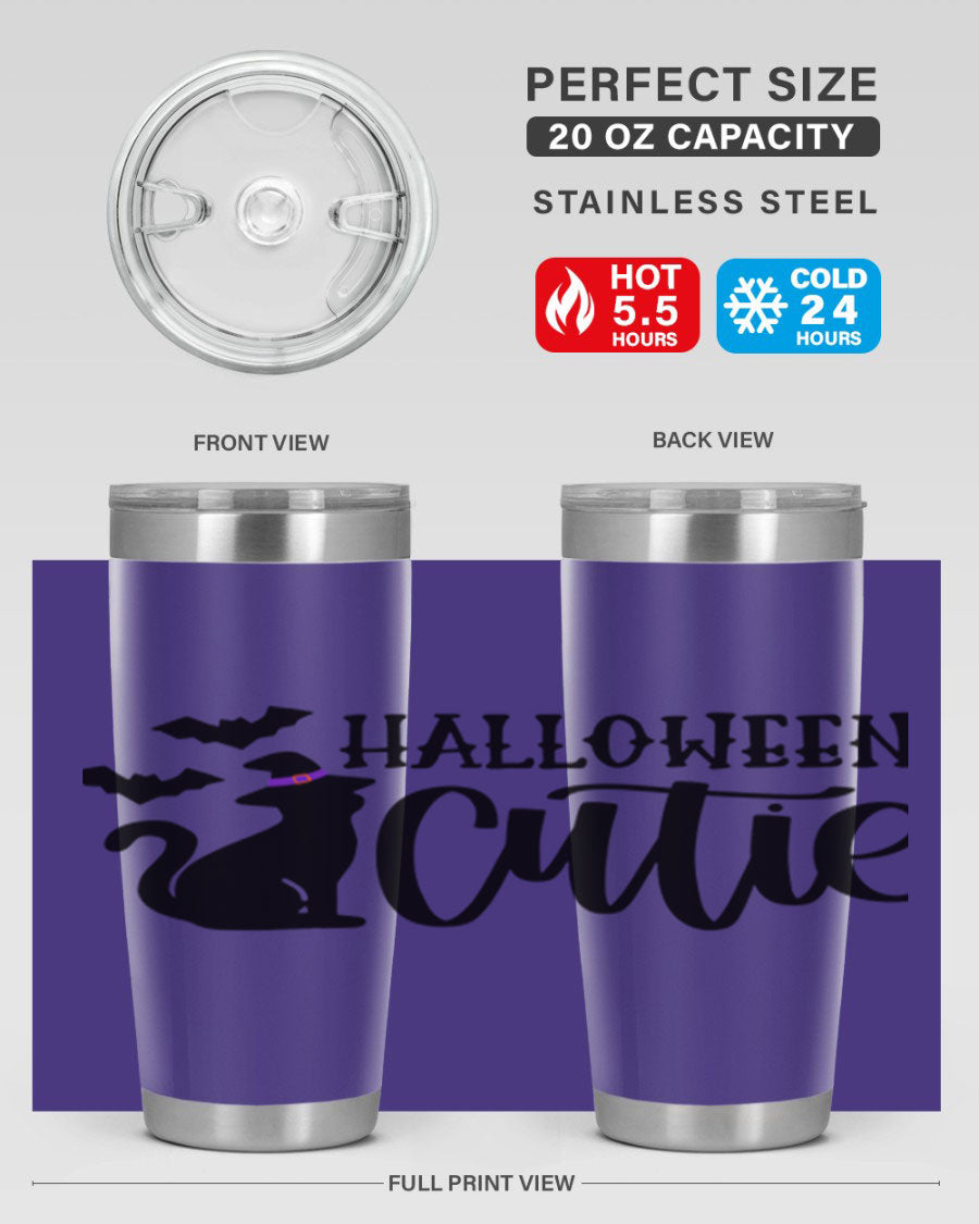 Halloween Cutie 75# Tumbler featuring a festive design, double wall vacuum stainless steel, and a drink-thru lid.